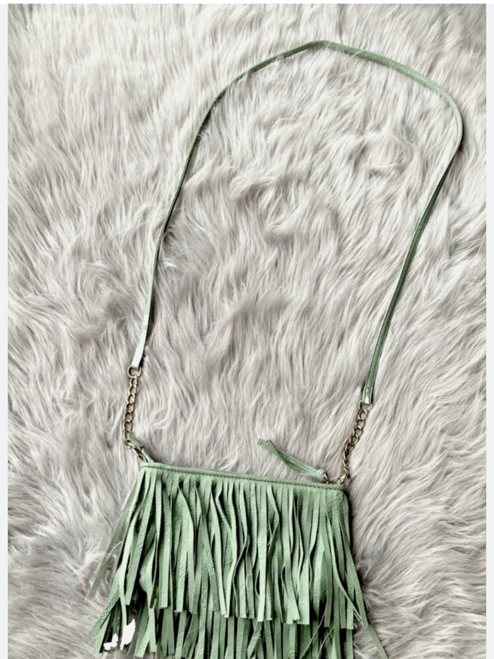 Fringe Crossbody Bag in Sage Green
